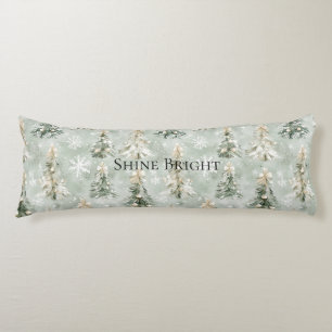 Mint Green Christmas Trees Snowflakes Body Pillow