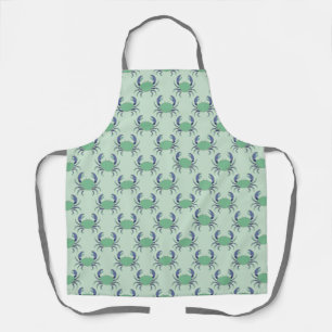 Mint Green Coastal Crab Pattern Apron