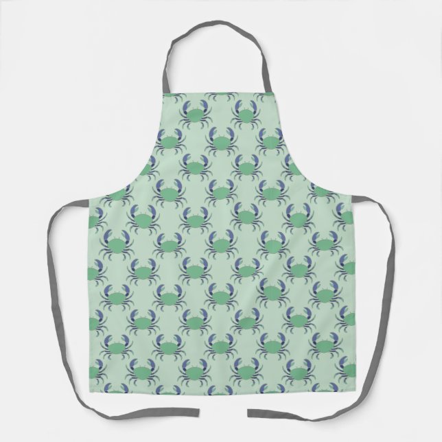 Mint Green Coastal Crab Pattern Apron (Front)