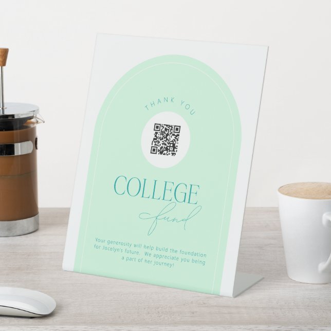 Mint Green College Fund QR Code Pedestal Sign (In SItu)