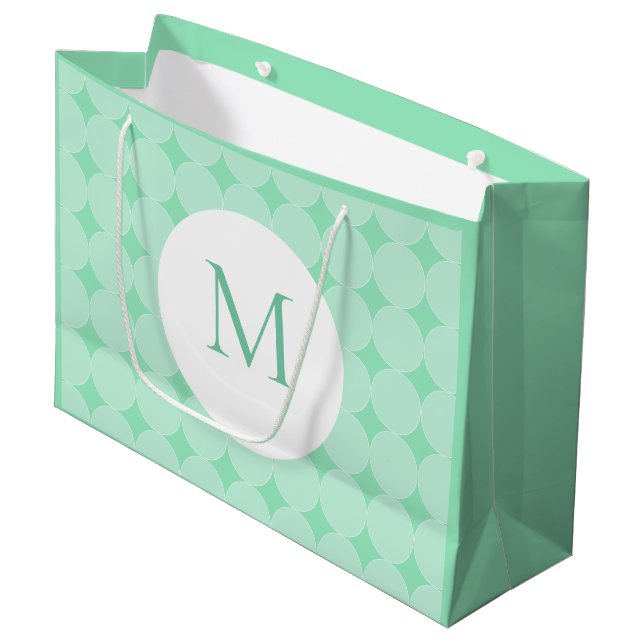 Mint Green Colour Monogram Elegant Modern Template Large Gift Bag (Front Angled)