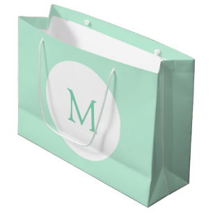 Mint Green Colour Monogram Modern Elegant Trendy Large Gift Bag
