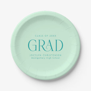 Mint Green Colourful Bold Personalized Grad Party Paper Plate