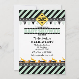Mint Green Construction Baby Shower Invitation