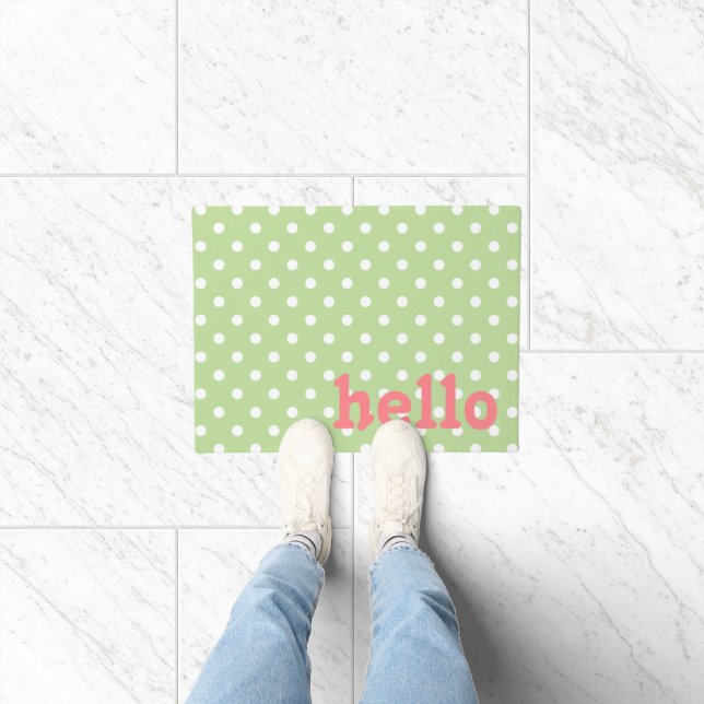 Mint Green Coral Pink and White Polka Dot Doormat (Indoor)