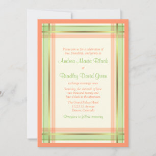 Mint Green Coral Pink Plaid Wedding Invitation