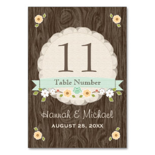 MINT GREEN COUNTRY CHARM WEDDING TABLE NUMBER CARD
