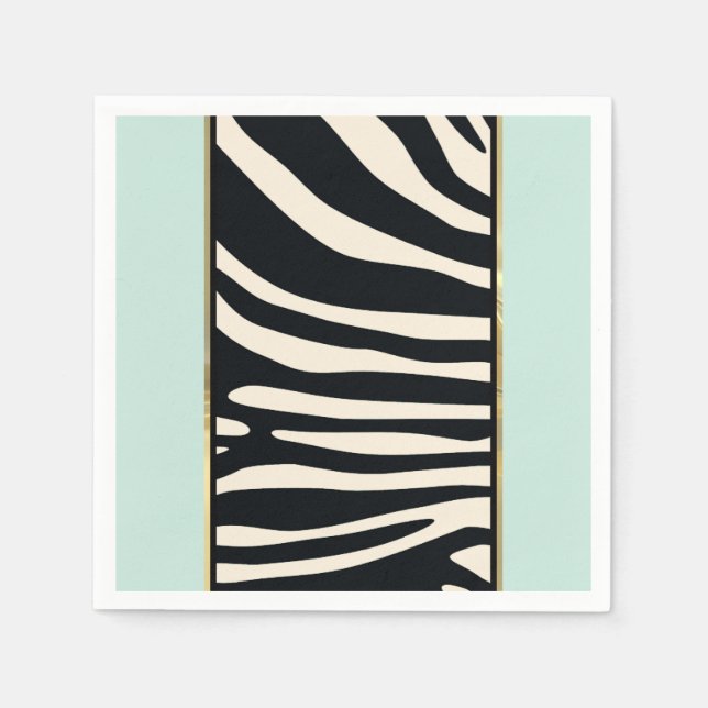 Mint green, cream, and black zebra print napkin (Front)