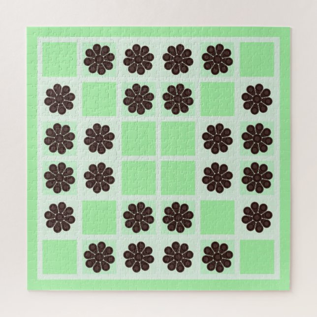 Mint Green Cream And Chocolate Chip Quilt Pattern Jigsaw Puzzle (Vertical)