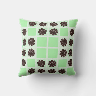 Mint Green Cream And Chocolate Chip Quilt Pattern Throw Pillow
