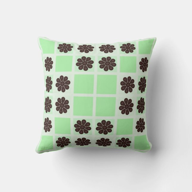 Mint Green Cream And Chocolate Chip Quilt Pattern Throw Pillow (Back)