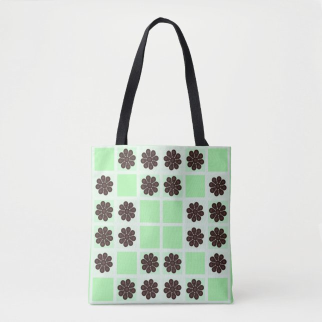 Mint Green Cream And Chocolate Chip Quilt Pattern Tote Bag (Front)