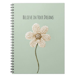 Mint Green Cream Faux Knit Flower Notebook
