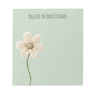 Mint Green Cream Faux Knit Flower Notepad