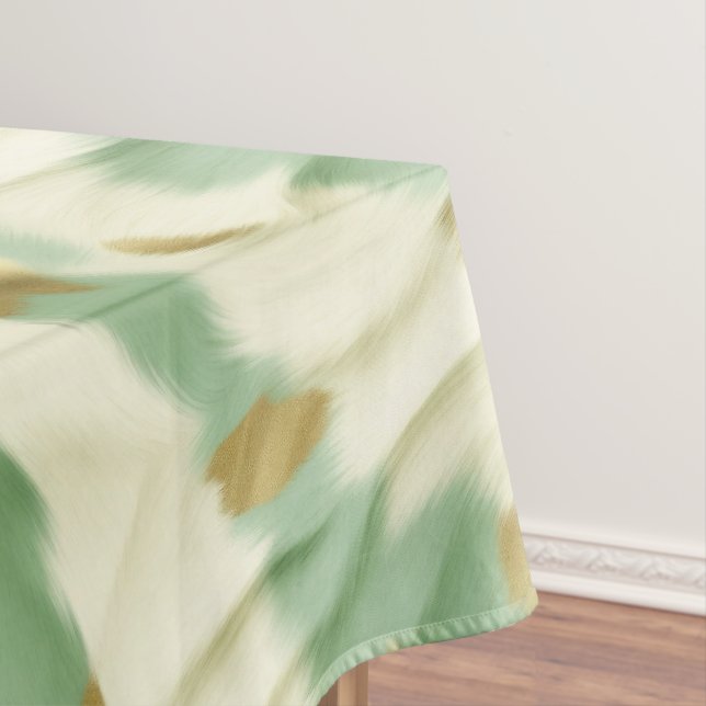 Mint Green Cream Gold Cowhide Tablecloth (In Situ)