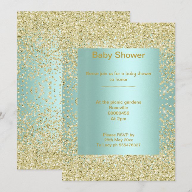 Mint green Crystal elegant baby shower Invitation (Front/Back)