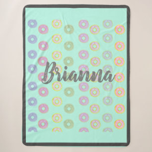 Mint Green Custom Name Doughnut Sherpa Blanket