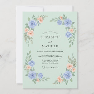 Mint Green Dainty Flora Wedding Invitation