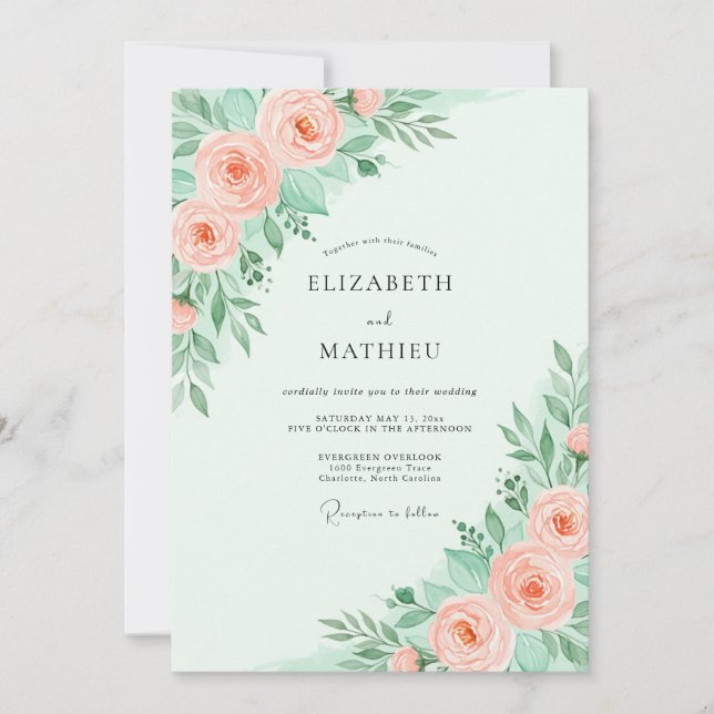 Mint Green Dainty Spring Wedding Invitation (Front)