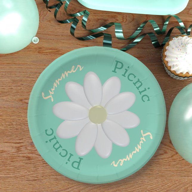 Mint Green Daisy Summer Picnic Custom Paper Plates (Fun summer picnic paper plate just for you)