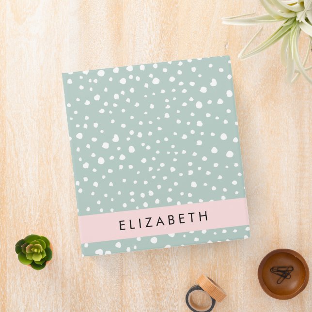Mint Green Dalmatian Dots, Spots, Your Name Binder (In Situ)