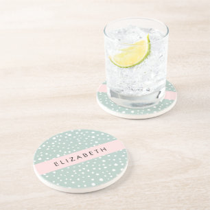 Mint Green Dalmatian Dots, Spots, Your Name Coaster