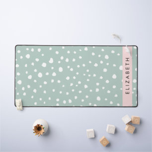 Mint Green Dalmatian Dots, Spots, Your Name Desk Mat