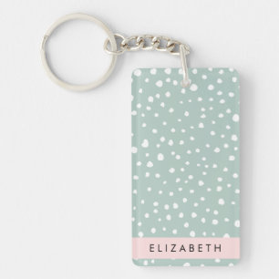 Mint Green Dalmatian Dots, Spots, Your Name Keychain