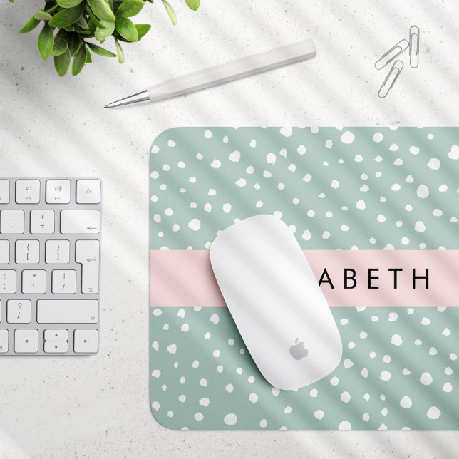 Mint Green Dalmatian Dots, Spots, Your Name Mouse Pad (Creator Uploaded)