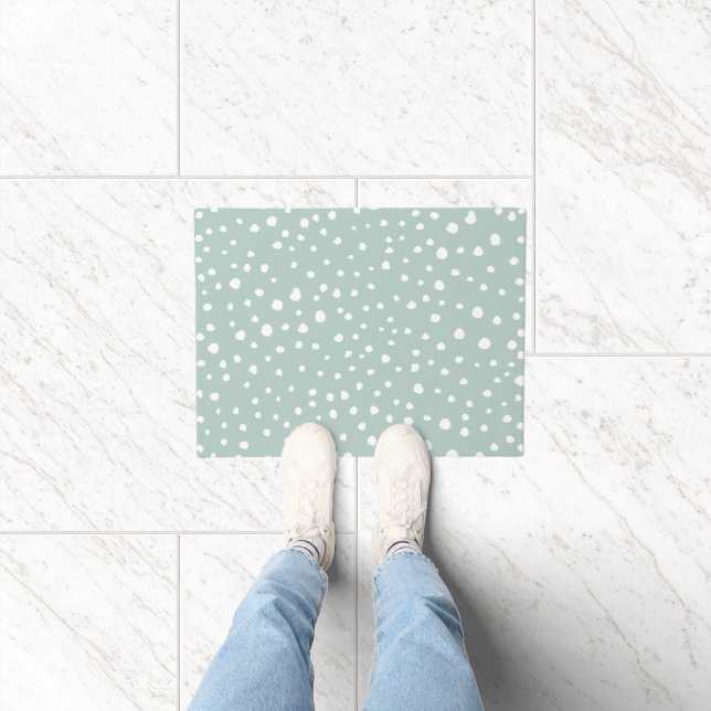 Mint Green Dalmatian Spots, Dalmatian Dots, Dotted Doormat (Indoor)
