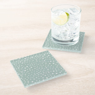 Mint Green Dalmatian Spots, Dalmatian Dots, Dotted Glass Coaster