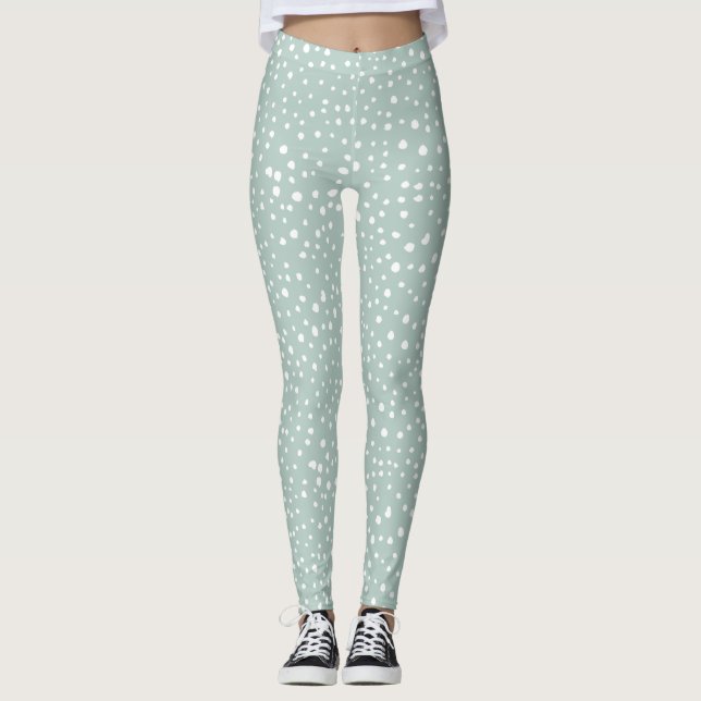 Mint Green Dalmatian Spots, Dalmatian Dots, Dotted Leggings (Front)