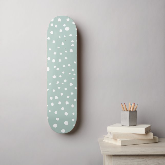 Mint Green Dalmatian Spots, Dalmatian Dots, Dotted Skateboard (Wall Art)