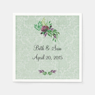 Mint Green Damask Cocktail Paper Napkins