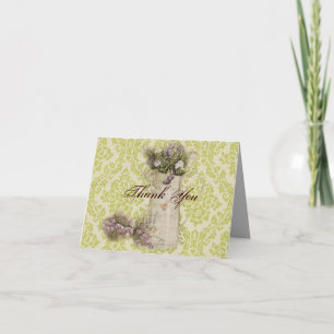 mint green damask country wildflower wedding thank you card