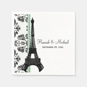 Mint Green Damask Eiffel Tower Wedding Napkin