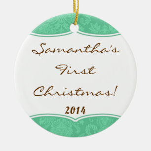 Mint Green Damask Lace Personalized Name Ornament