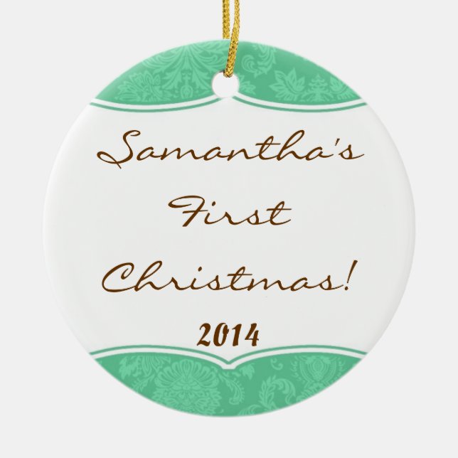 Mint Green Damask Lace Personalized Name Ornament (Front)