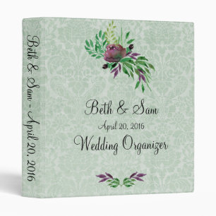 Mint Green Damask Wedding Organizer 1" Binder
