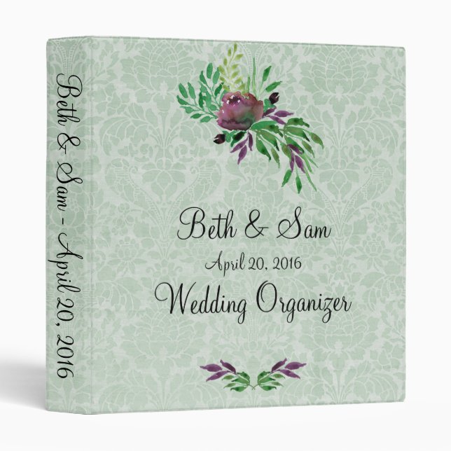 Mint Green Damask Wedding Organizer 1" Binder (Front/Spine)