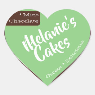 Mint Green Dark Brown Custom Bakery Cake Packaging Heart Sticker