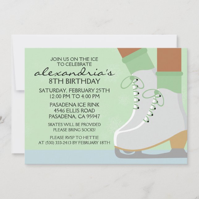 Mint Green Dark Skin Skate Laces Ice Skating Party Invitation (Front)