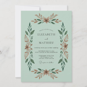Mint Green Delicate Foliage Wedding Invitation