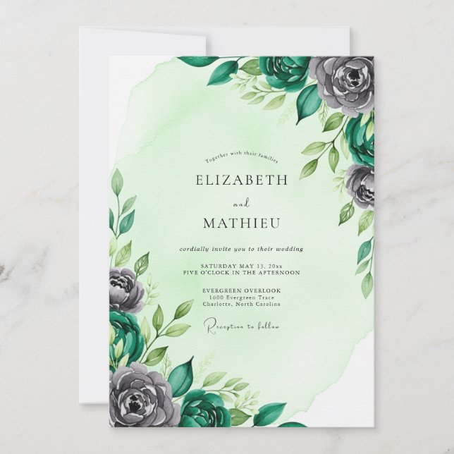 Mint Green Distinguished Botanical Wedding Invitation (Front)