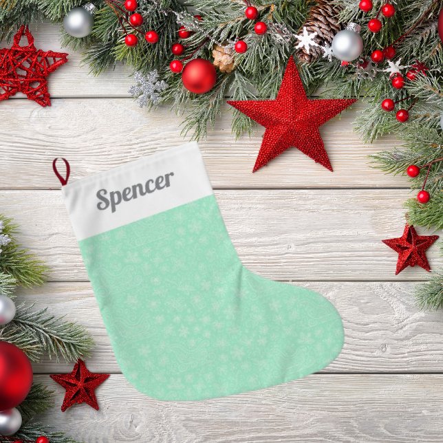 Mint Green Doodle Christmas Sleigh Pattern Large Christmas Stocking (Creator Uploaded)