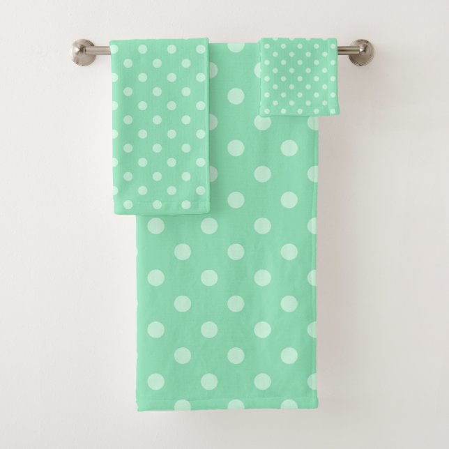 Mint Green Dotted Rustic Elegant Trendy Template Bath Towel Set (Insitu)