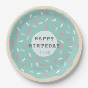 Mint Green Doughnut Boy's Birthday Paper Plate