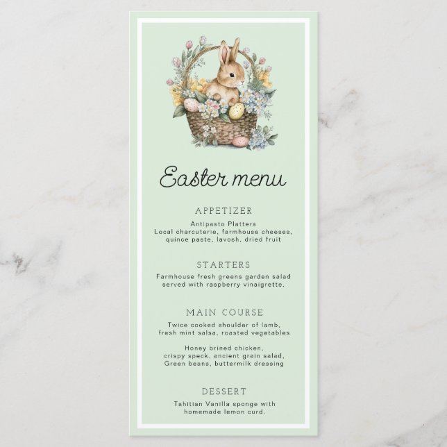 Mint Green Easter Bunny Menu (Front)