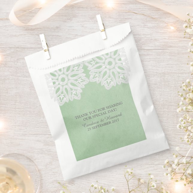 Mint Green Elegant Lace Favour Bags (Clipped)