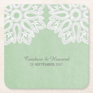 Mint Green Elegant Lace Paper Coasters